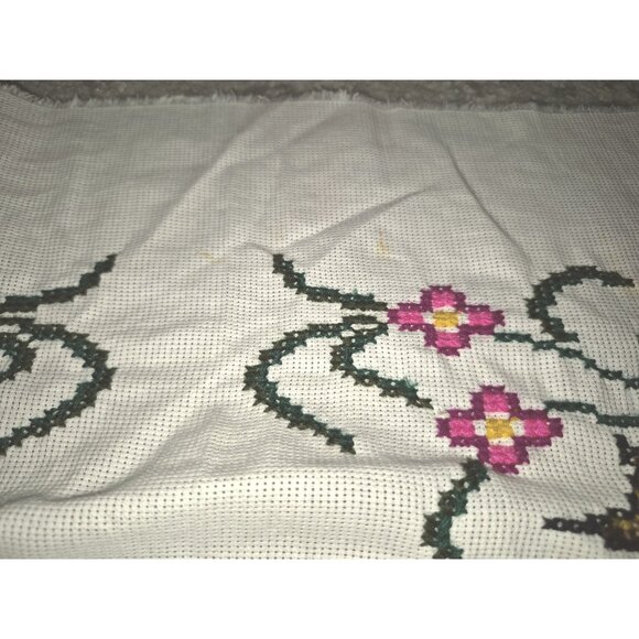 Vintage Hand-Stitched Embroidered Cross-Stitch Fabric Panels Swallows Floral - Picture 4 of 12